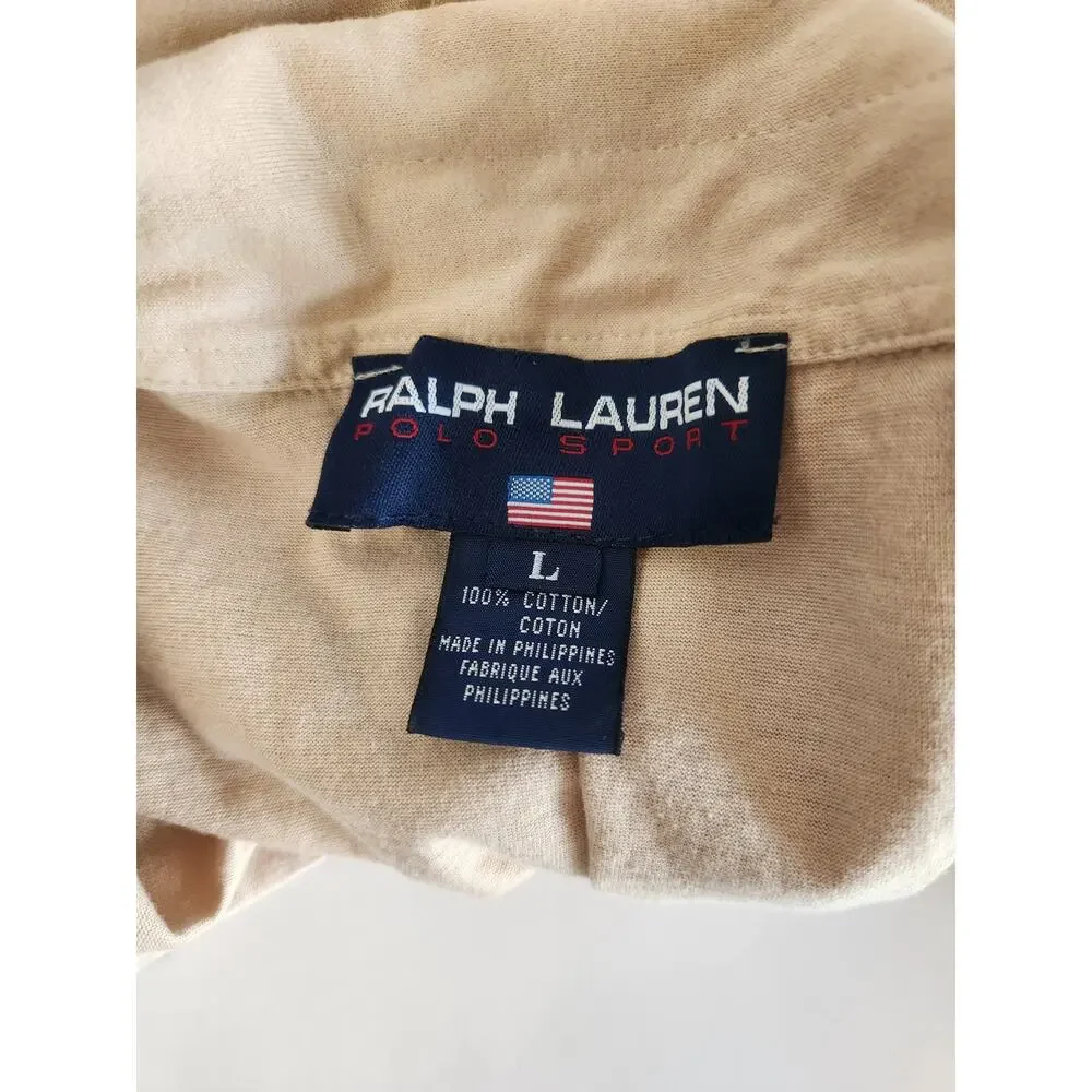 Vintage Ralph Lauren Polo Shirt Men Size Large Tan/Brown Short Sleeve